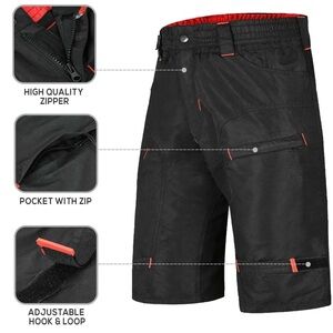 Urban Cycling Black Men's Shorts with Red Accents and comfort seat insert